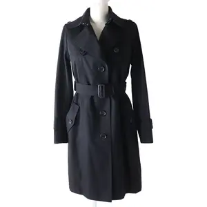 Pre-owned BURBERRY Wool Small Leather Goods Nova Check Trench Coat Black 36