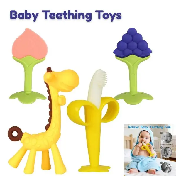 Baby Teething Toys 3-12 Months, BPA-Free Silicone Baby Teether & Banana Toothbrush, Freezer Safe Infant Chew Toy for Teething Relief, Sensory Newborn Gift for Baby Boys & Girls