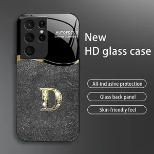 Suitable for [Galaxy S21 Ultra 5g] New high-end flashing letter glass mobile phone case New business simple metal paint electroplated glass mobile phone case Affordable anti-fall and anti-fingerprint-888