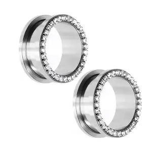 Large Ear Gauges Screw Fit Surgical Steel Clear CZ Flesh Tunnels Ear Skin Expander Stretching Plugs Jewelry 19mm-50mm