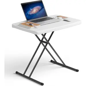 Folding Table 30 Inch - Small Desk Adjustable Height TV Tray for Laptop, Couch, Camping - Heavy Duty Utility Foldable Table for Small Spaces, No Assembly Required, White Granite