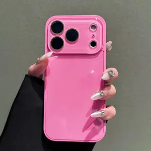 Candy Macaron Crystal Clear iPhone Case, Skin-Feel Soft TPU Bumper & Hard PC Back, Full Lens Protection, Cute Minimalist Pink & White, Compatible with iPhone 17/16/15/14/13 Pro Max Plus