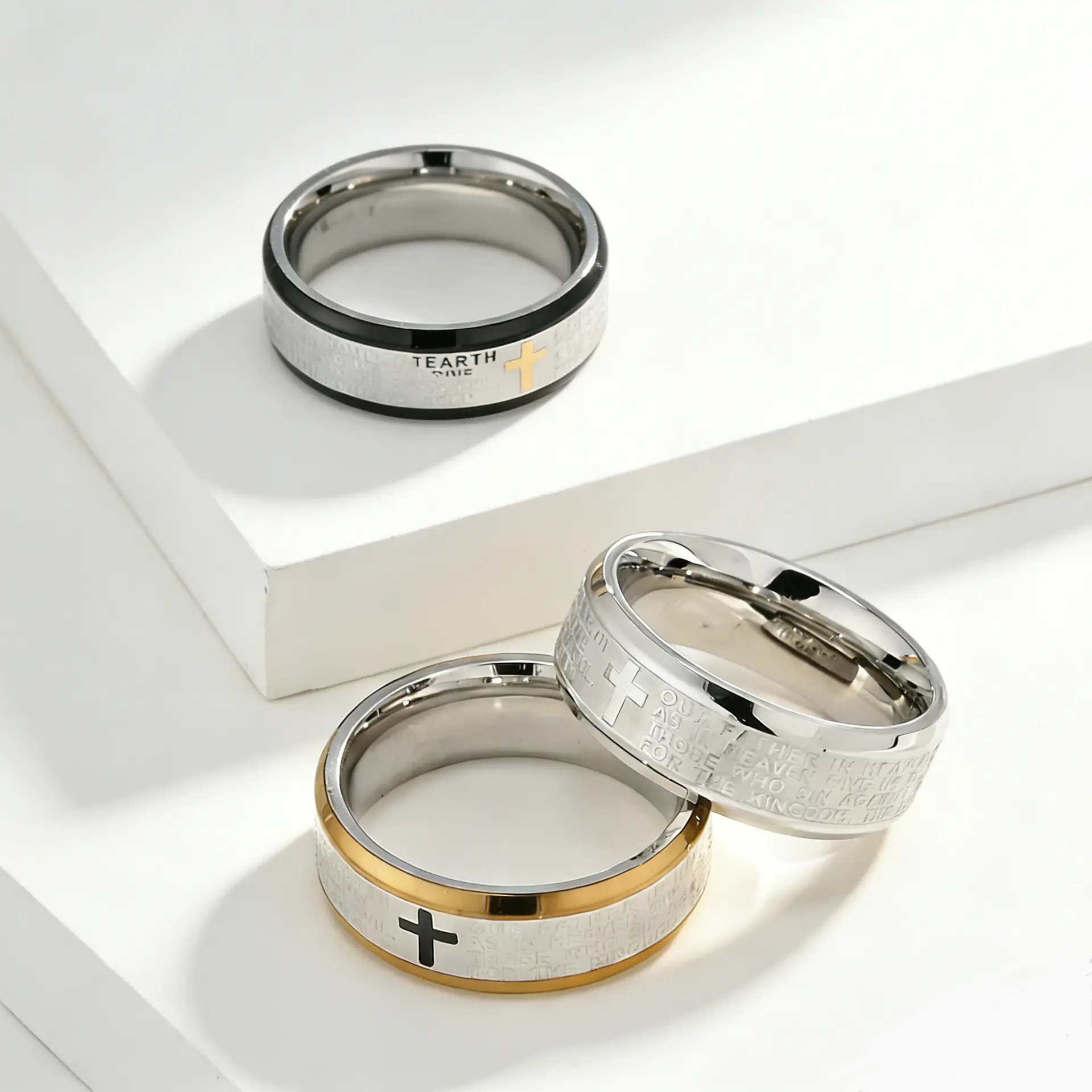 Stainless steel cross ring for men and women, cool prayer scripture index finger ring, everyday versatile jewelry, gift option.