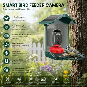 JOOAN  Bird Feeder Camera with AI Bird Recognition 2K HD 120° Wide Angle Smart Alerts 2-Way Audio TF/Cloud Storage  & Battery Powered Easy Installation Solar
