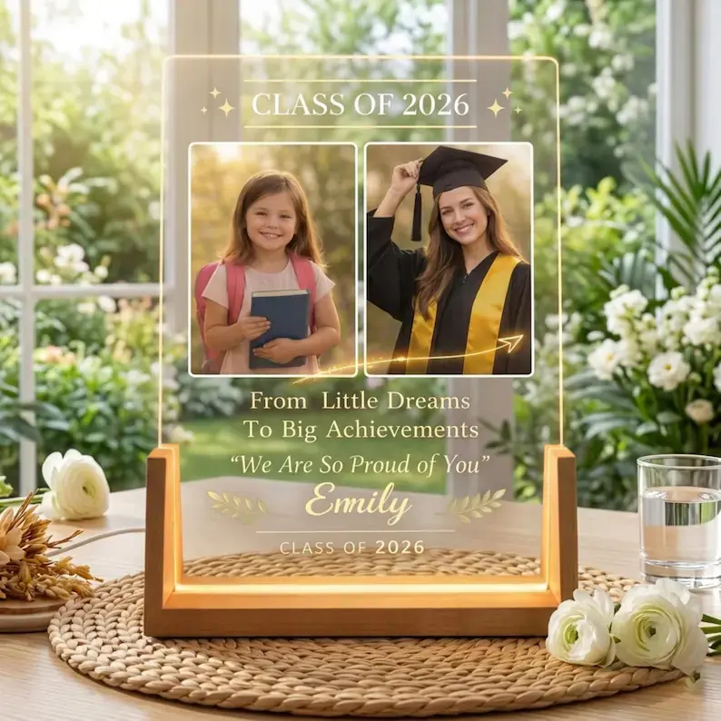 Personalized Graduation Gift LED Acrylic Plaque, Custom Photo Grad Light, Class of 2026 Keepsake, Daughter Son Gift, Proud of You Sign, Gift for Master's Degree, Gift for Friends