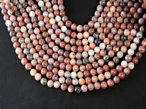 Natural Cherry Flower Jasper Gemstone Round Smooth Beads String 15.5 Inches Long 4/6/8/10 MM for Jewelry Making and Crafting - AS & JG