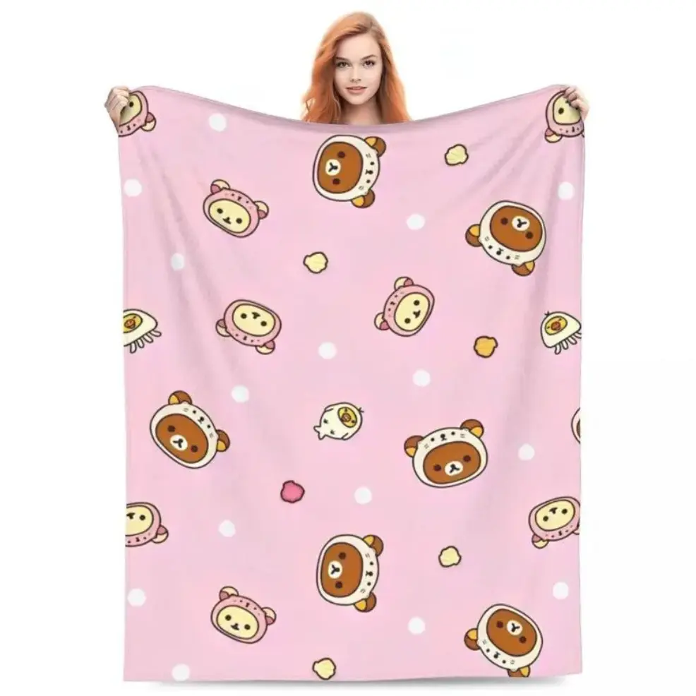 Rilakkuma Cartoon Flannel Blanket Baby blankets and adult blankets Super Soft Warm Throw Blanket, Cute Kawaii Print, Decorative Bedspread, Sofa Bed Cover, Perfect Holiday & Birthday Gift, Viral TikTok Home Decor birthday gift