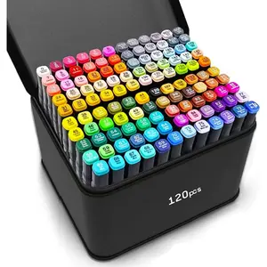 120 - Color Alcohol Marker Set with Double - Tips and Blending Function: Professional Permanent Sketch Markers for Adult Coloring and Illustrations, Complete with Organizing Feature