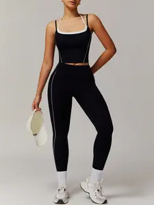 Women's Colorblock 2 in 1 Sports Cami Top & Leggings Tracksuit Set, Casual Sleeveless Top & Skinny Pants Two-piece Set for Yoga Gym Workout, Ladies Sportswear for Spring & Fall, Yoga Clothes Set, Gym Wear