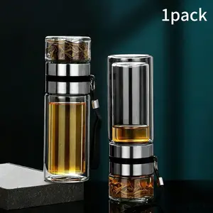 Viral Double Wall Borosilicate Glass Tea Infuser Travel Bottle, Tea-Water Separation Leak-Proof Brewing Design, Food-Grade BPA-Free Thermal Shock Resistant Drinkware, Dishwasher Safe for Home Office Travel Camping, Perfect Gift for Tea Lovers & Friends