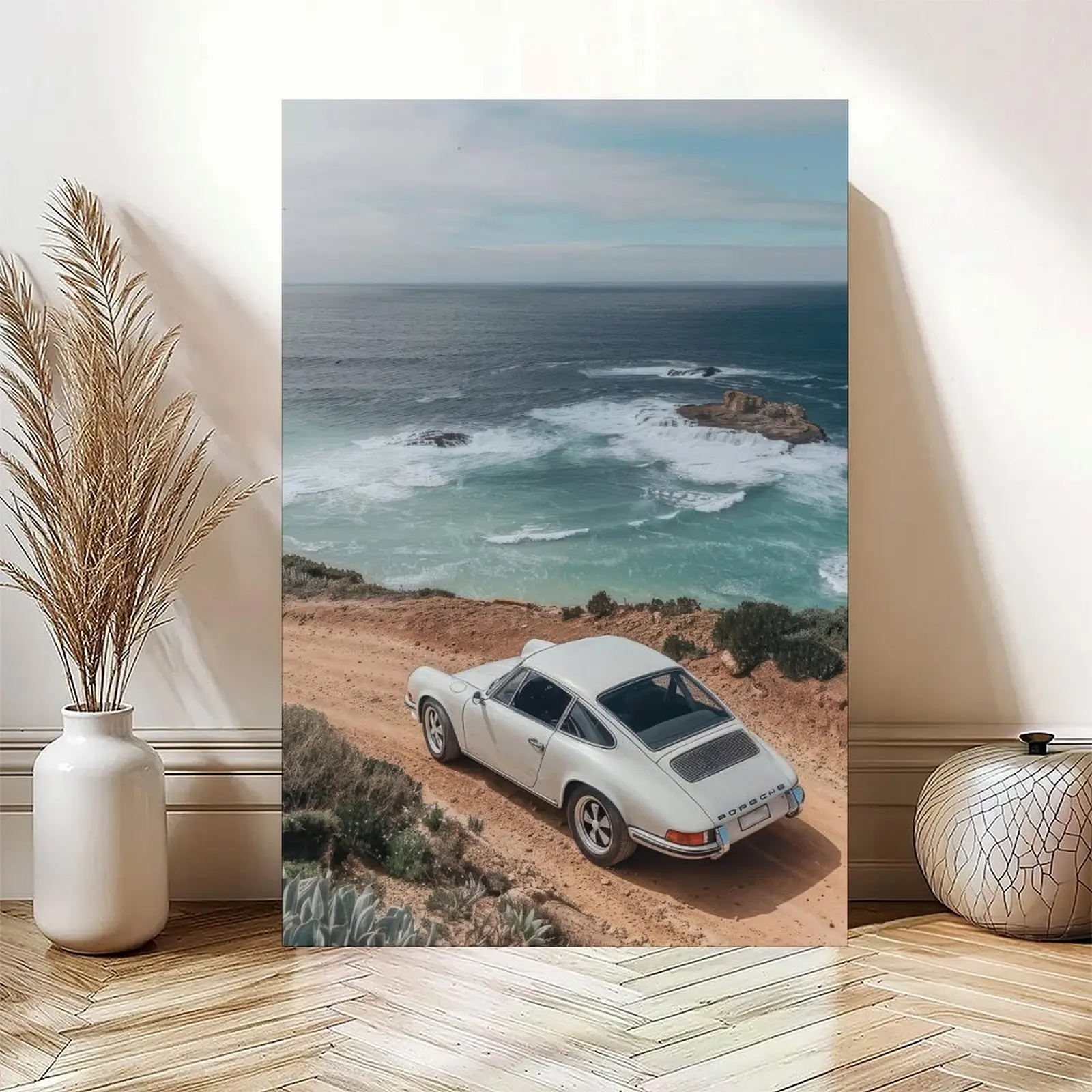 Vintage Porsche Classic Sports Car Canvas Print Poster - Wardrobe, Plaid, Polka Dot, Houndstooth, Marble Themed Artistic Modern Minimalist Home Decor Wall Art for Stylish Rooms