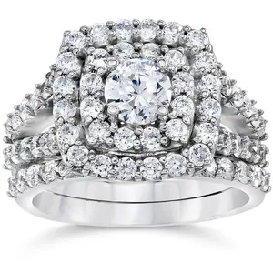 2 Ct Diamond Engagement Halo Engagement Ring Set Lab Grown in Gold or Platinum