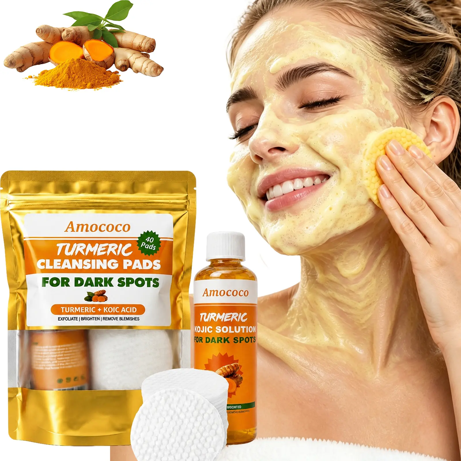 New Kojic Acid & Cleansing Pads, Dual Textured Face Pads for Brightening & Deep Moisturizing, Glycerol Infused Formaldehyde‑Free Dry‑Wet Separation, 40pcs Comfort Facial Cleanser Pads, Gentle Makeup & Impurities Remover