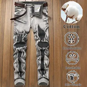 Men's Tie Dye Printed Cotton Jeans, Comfortable Breathable Skin-Friendly Pants