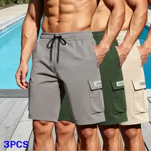 Men’s new three pack cargo shorts, outdoor casual style, featuring 3D workwear large pockets and a loose straight cut. Suitable for men who love the outdoors—ideal for pool vacations or beach casual wear. fathersdaygift