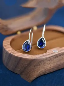Fashion Silvery Imitation Sapphire Blue Cubic Zirconia Droplet Drop High Quality Earrings for Women Chunky Pear Shape Hook Earrings Wedding Engagement Party Jewelry Gifts