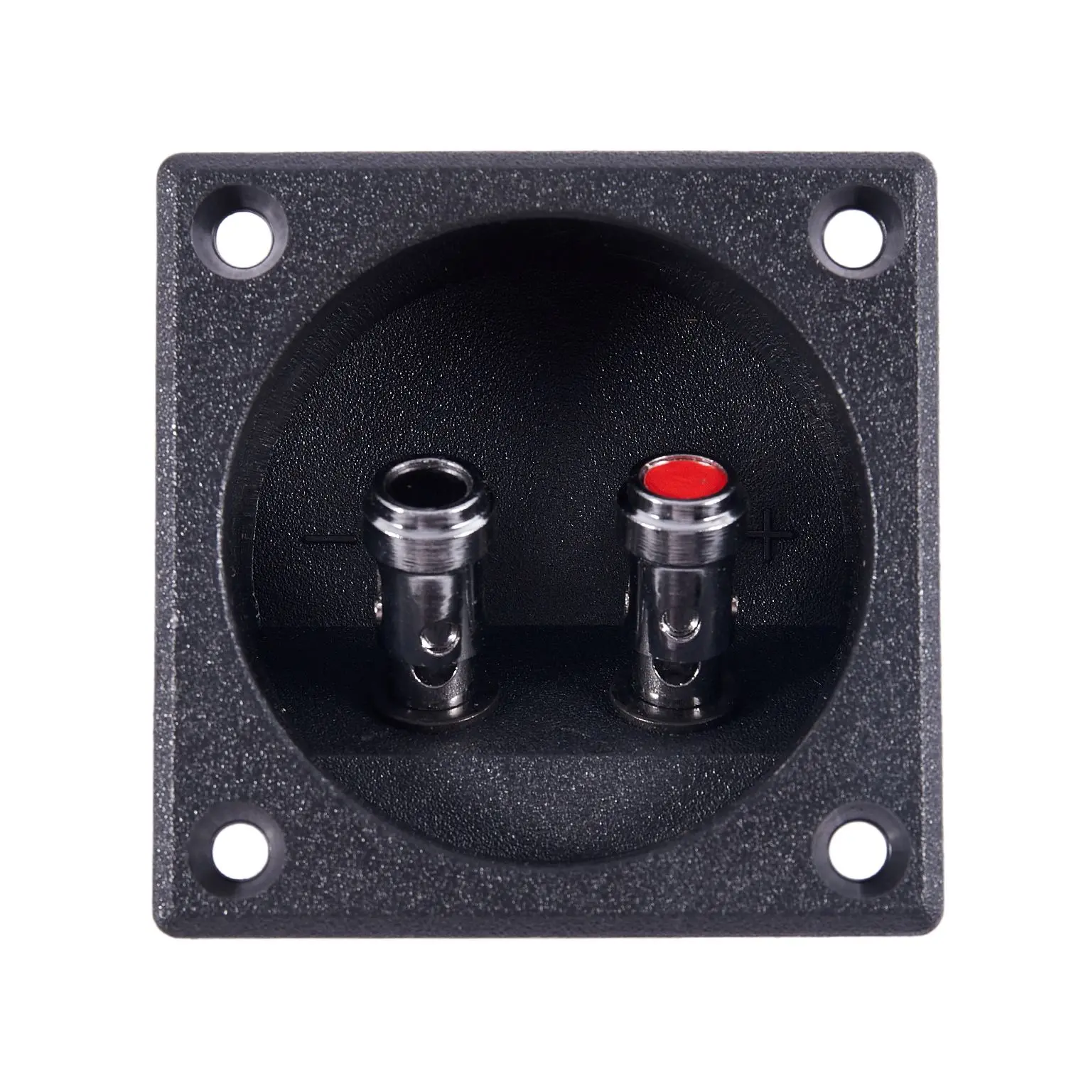 Black Custom Plastic Square-Shape Double Binding Post Speaker Box Terminal Cup with 4 Mounting Holes & Wire Insertion, Custom Fit Automotive & Motorcycle Speaker System Audio Equipment Accessory