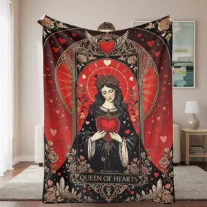 Queen of Hearts Flannel Blanket Elegant Gothic Heart and Crown Print Design Soft Cozy Warm Lightweight Decorative Throw Perfect for Bedroom Living Room Valentine’s Gift Romantic Home Décor Reading Lounge Sofa Relaxation Use