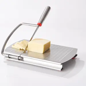Multipurpose cheese slicer, stainless steel cheese cutting board with blade for easy slicing, sausage ham jerky slicer