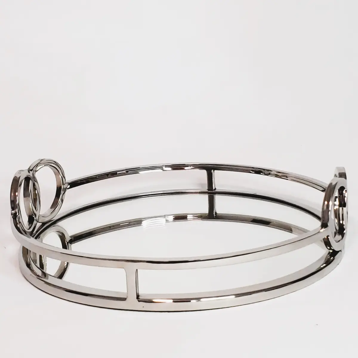212 MAIN Luxury Silver Stainless Steel Round Shape Vanity Tray with Mirror Top, 11 in
