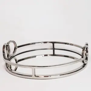 212 MAIN Luxury Silver Stainless Steel Round Shape Vanity Tray with Mirror Top, 11 in