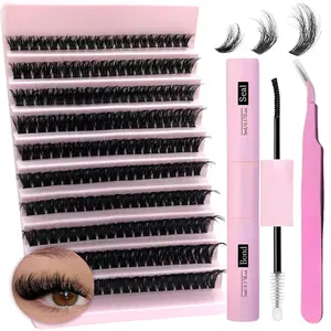 Thick Individual False Eyelashes, 200pcs/box 9-16mm Curling Cluster Lashes With Eyelash Glue & Sealing & Tweezers, Professional Makeup Accessories For Women, Eyelashes Kit Set, Summer Makeup
