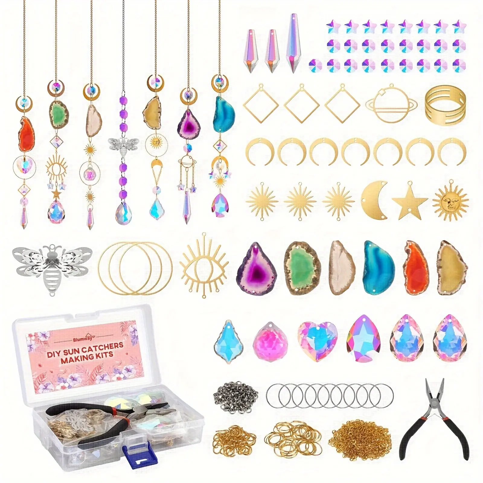 168 Piece DIY Sun Catcher Making Kit, Adult Craft Materials, Crystal Sun Catcher, Indoor Window Hanging Decor, Decorative Wind Chime, Wind Chimes, Includes Crystals, Prisms, Agate Slices