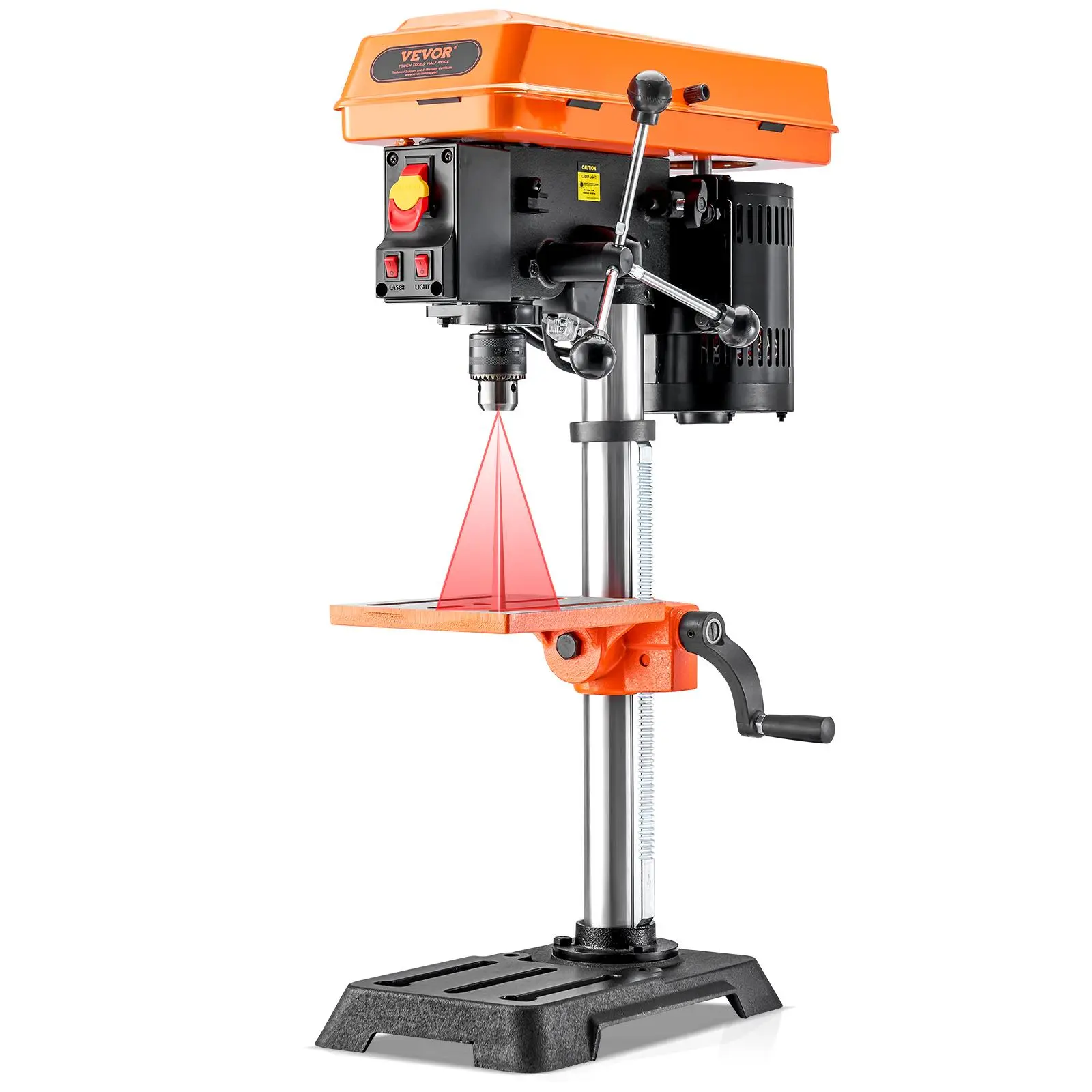 【DealsForYouDays】VEVOR 10 in Benchtop Drill Press, 6.2A Induction Motor, Tabletop Drilling Machine with 610 / 940 / 1500 / 2150 / 2800 RPM Adjustable Speed, 0-45° Tilting Worktable, LED Work Light, for Wood Metal