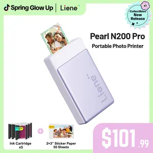 Liene Pearl N200 Pro Portable Photo Printer, Instant Mini Picture Printer for iPhone Smartphone, Thermal Dye Sublimation, Bluetooth Sticker Printer 50 Sheets 2x3 Adhesive Paper & 5 Cartridges, New Drops, Spring Glow Up