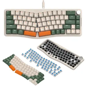 Wired Mechanical Gaming Keyboard, Wired Mechanical Gaming Keyboard with USB C Cable, Ergonomic Keyboard with CNC Rotating Wheel, Hot Plug Red Switch, VIA Programmable Driver, RGB Backlight, PBT Keycap, Suitable for WIN/MAC, Mechanical Backlit Keyboard