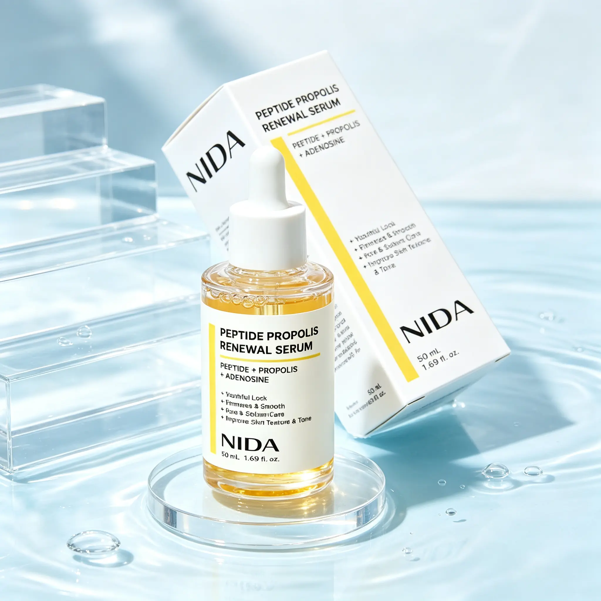 NIDA Peptide Propolis Renewal Facial Serum - Anti-Aging Essence for Wrinkles, Fine Lines, Daily Hydration and Radiant Skin