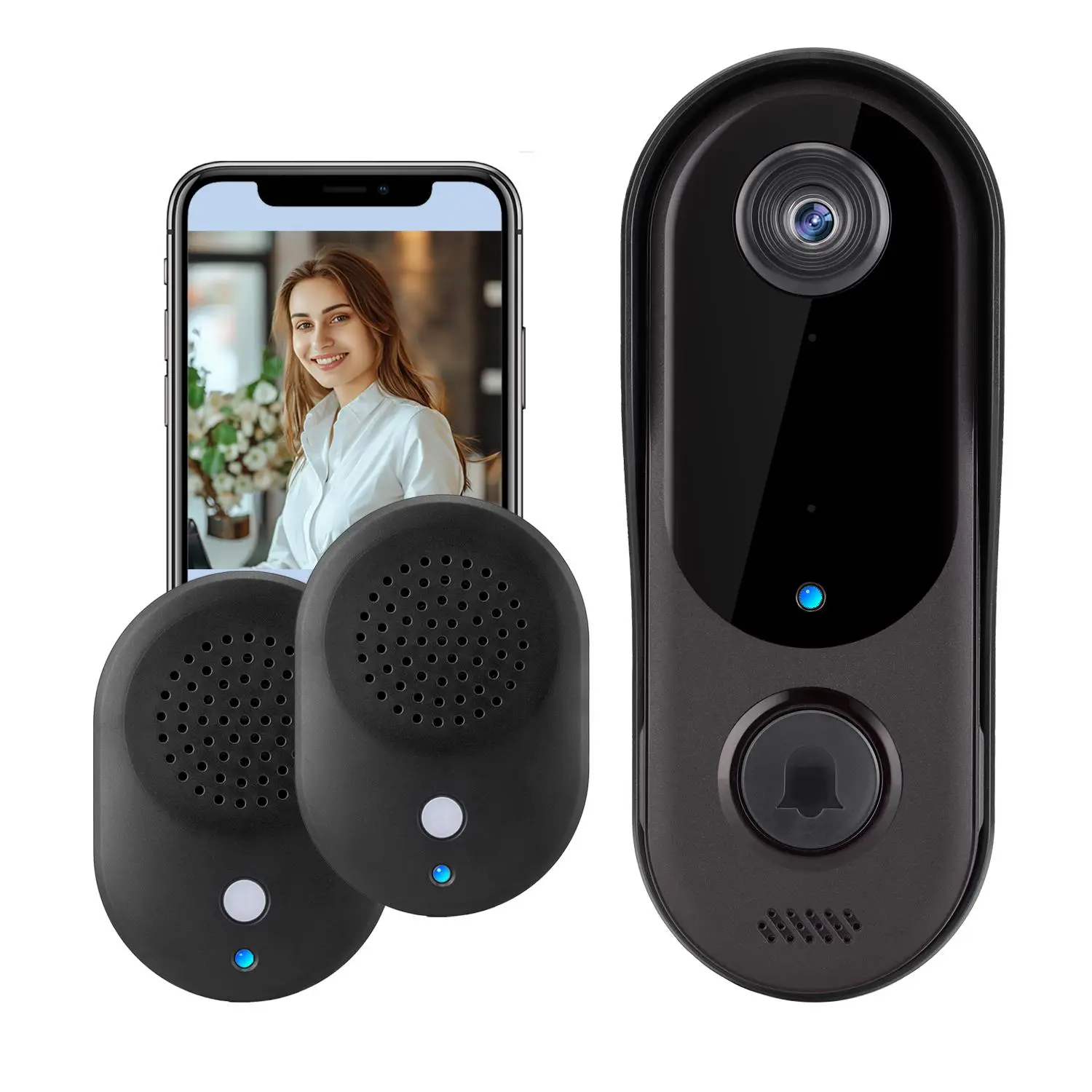 Smart Doorbell Camera, 2.4GHz WiFi Smart Doorbell Camera with 2 Indoor Doorbells, 1 Count Home Safe Doorbell Camera with Two-way Talking