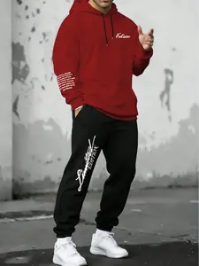 Men's "Future" Graphic Burgundy Hoodie & "Limited Edition" Joggers Set - Urban Streetwear Tracksuit for College, Travel & Night Out - High-Density Script Print Pullover & Sweatpants