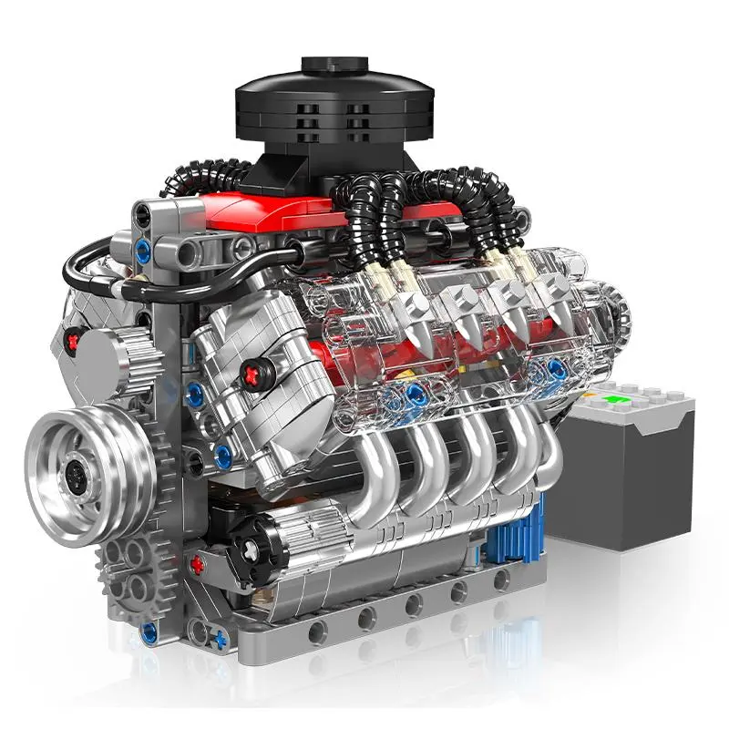 V8 Engine Building Blocks Electric Toy, Mechanical Kit Bricker Build Sets for Boys, Model Building Kits, Assembly Puzzle Gift, Requires 6 Aaa Batteries, Unisex Birthday Present, Building Block Model