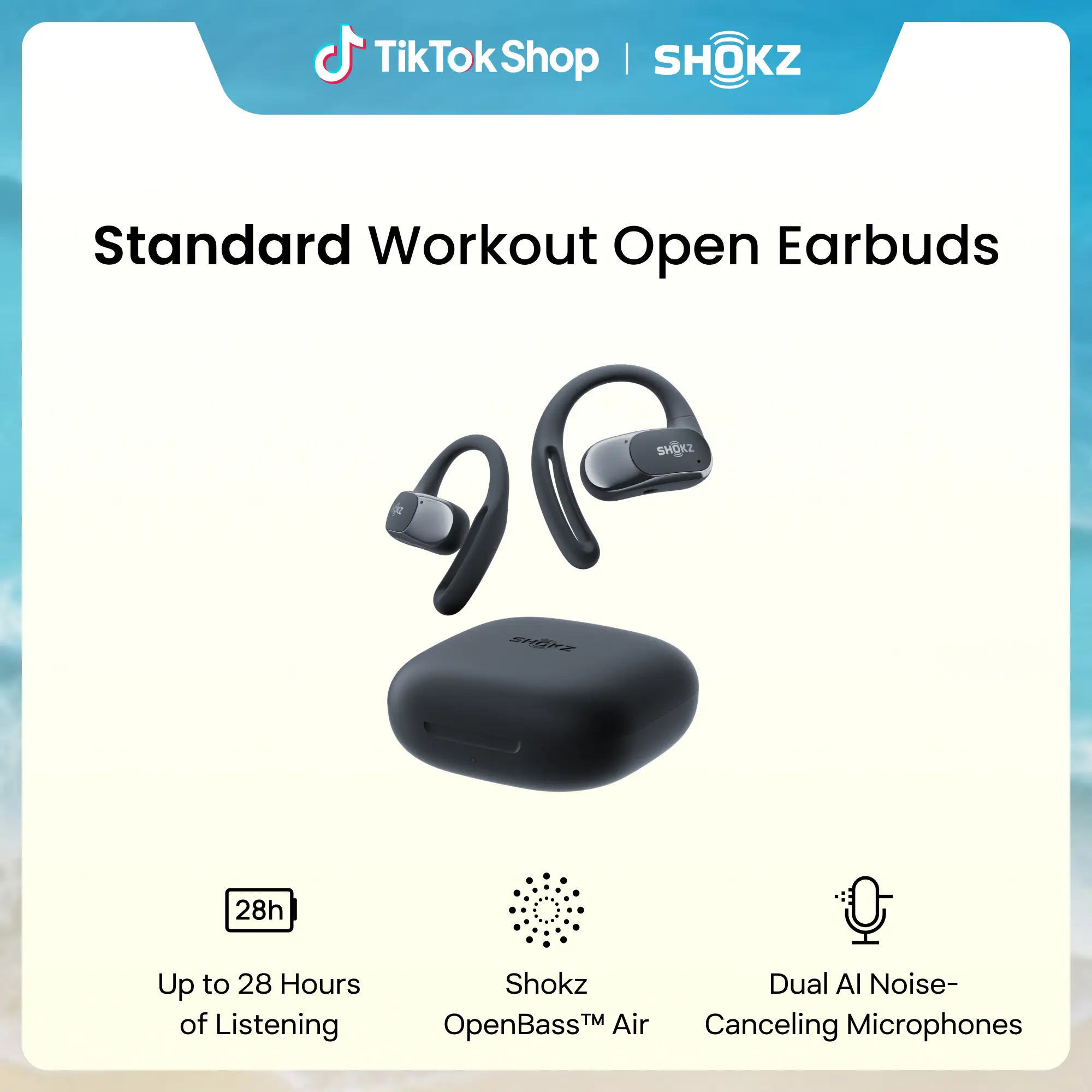 SHOKZ OpenFit Air - Open-Ear Headphones, True Wireless Earbuds, Water Resistant, Comfortable, Secure Earhooks for Daily Use Black