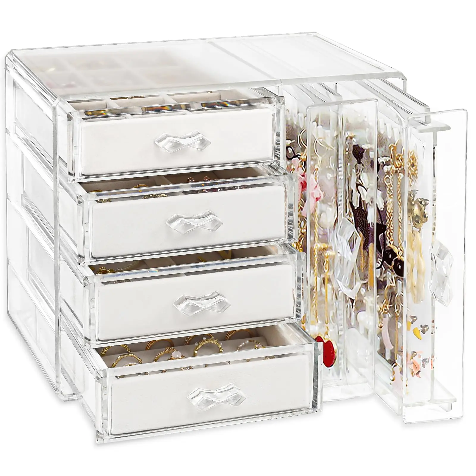 Stackable Acrylic Jewelry Organizer Box with Flannel Lining & Earring Display Stand – Practical, and Perfect as a Gift, Multicolor makeuporganizer.