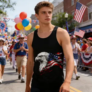Vintage American Eagle & National Flag Graphic Tank Top, Summer 4th of July Big and Tall Gym Casual  Menswear Soft Tops