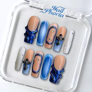 NailPhoria OCEAN ECLIPSE - Handmade Press-On Nails | Reusable, Salon-Quality, Long-Lasting, Glossy Design