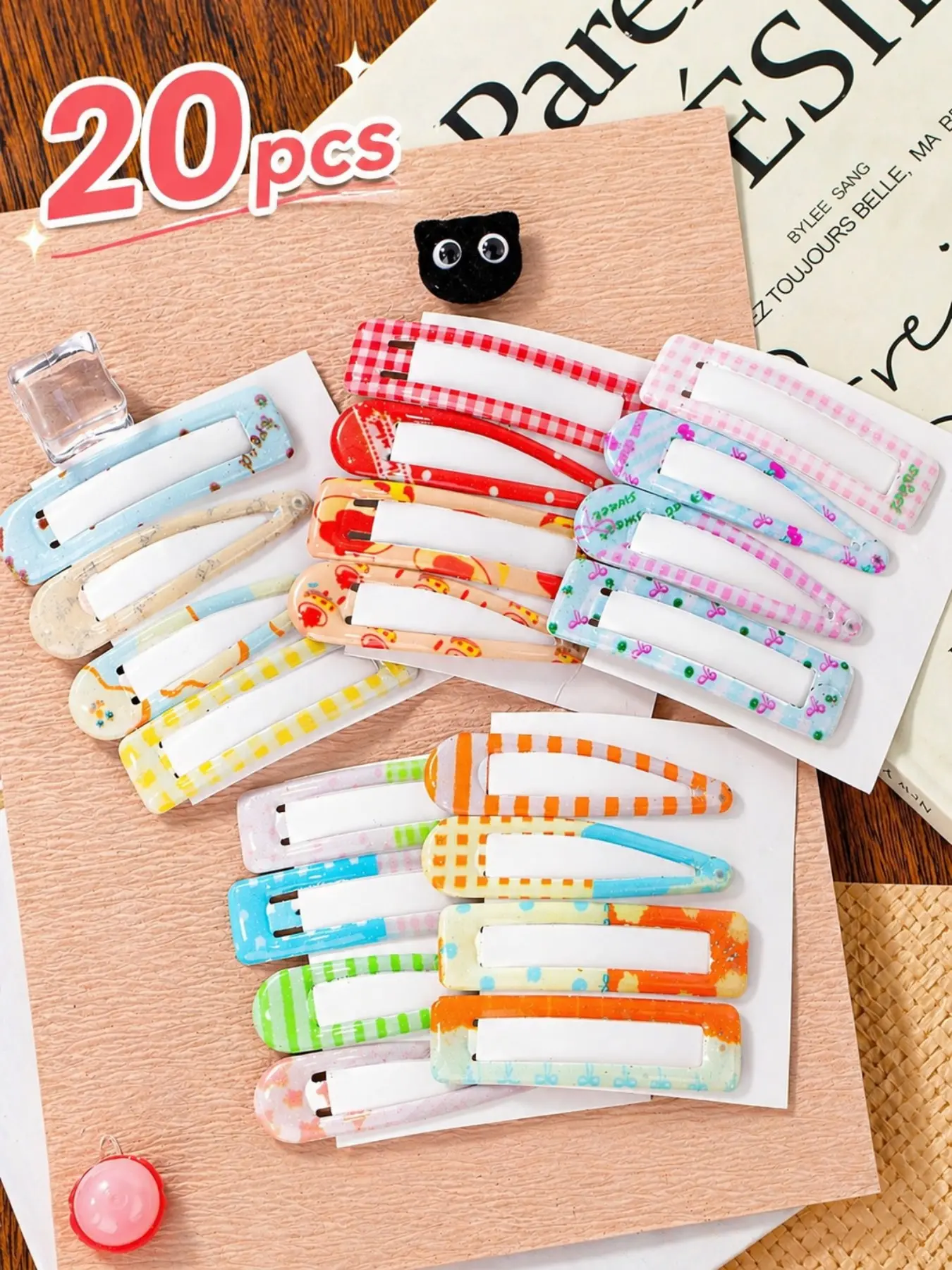 20Pcs Colorful for Women Girls, Sweet Macaron Aesthetic Snap Barrettes, Cute Patterned Hair Pins Hair Style Accessory Styling Accessories Pack, Hair Accessory Set