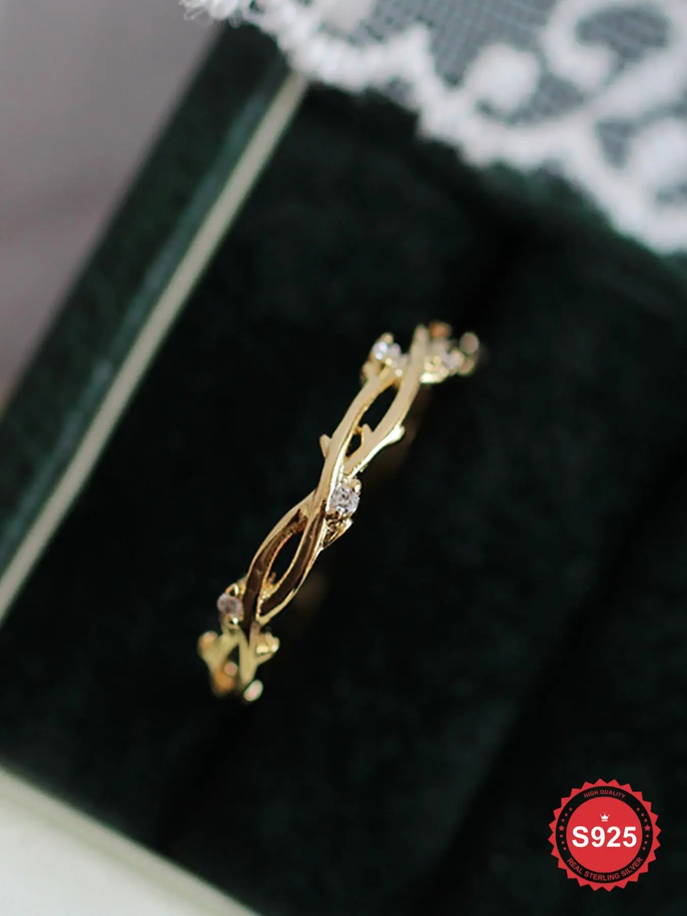 S925 Sterling Silver Hollow Branches & Leaves Design Unique Statement Rings, Valentine's Gifts for Her, Elegant Zircon Decor Ring for Women, Trendy All-match & Exquisite Jewelry for Birthday Gift