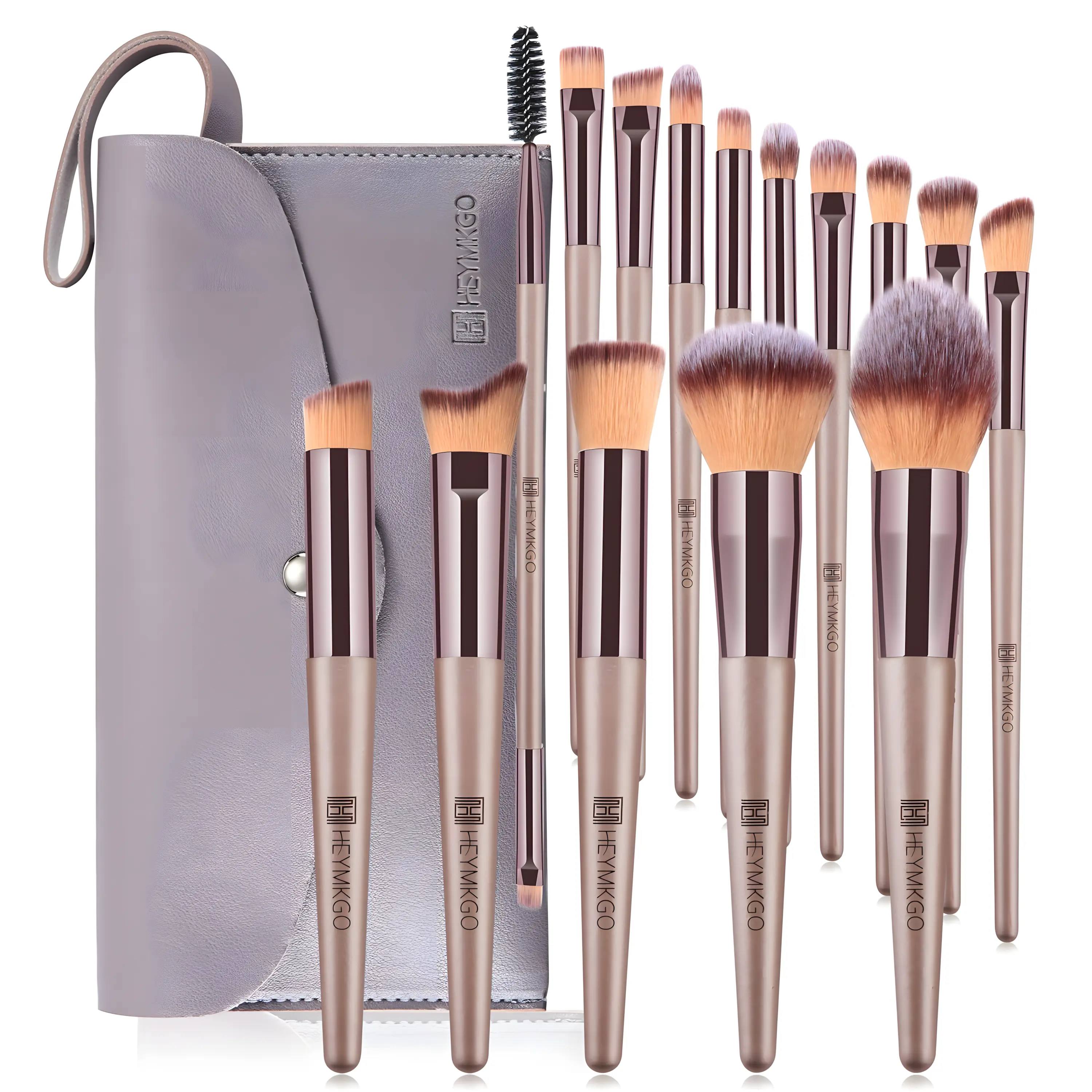 HHEYMKGO 15-Piece Professional Makeup Brush Set, Champagne Gold Beauty Tools for Beginners with Travel Bag for Foundation, Blending, Blush & Concealer, Makeup Enthusiasts, Versatile Makeup