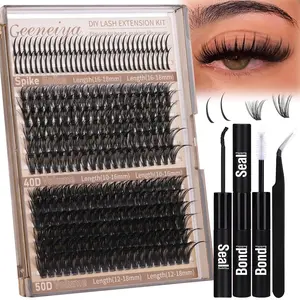 Volume Lash Clusters Kit – 10–18mm D-Cluster Spikes (16–18mm Tips), DIY Individual Eyelash Extensions with Bond, Seal & Tweezers for Beginners