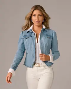 Puff Sleeve Denim Jacket Light Med Wash