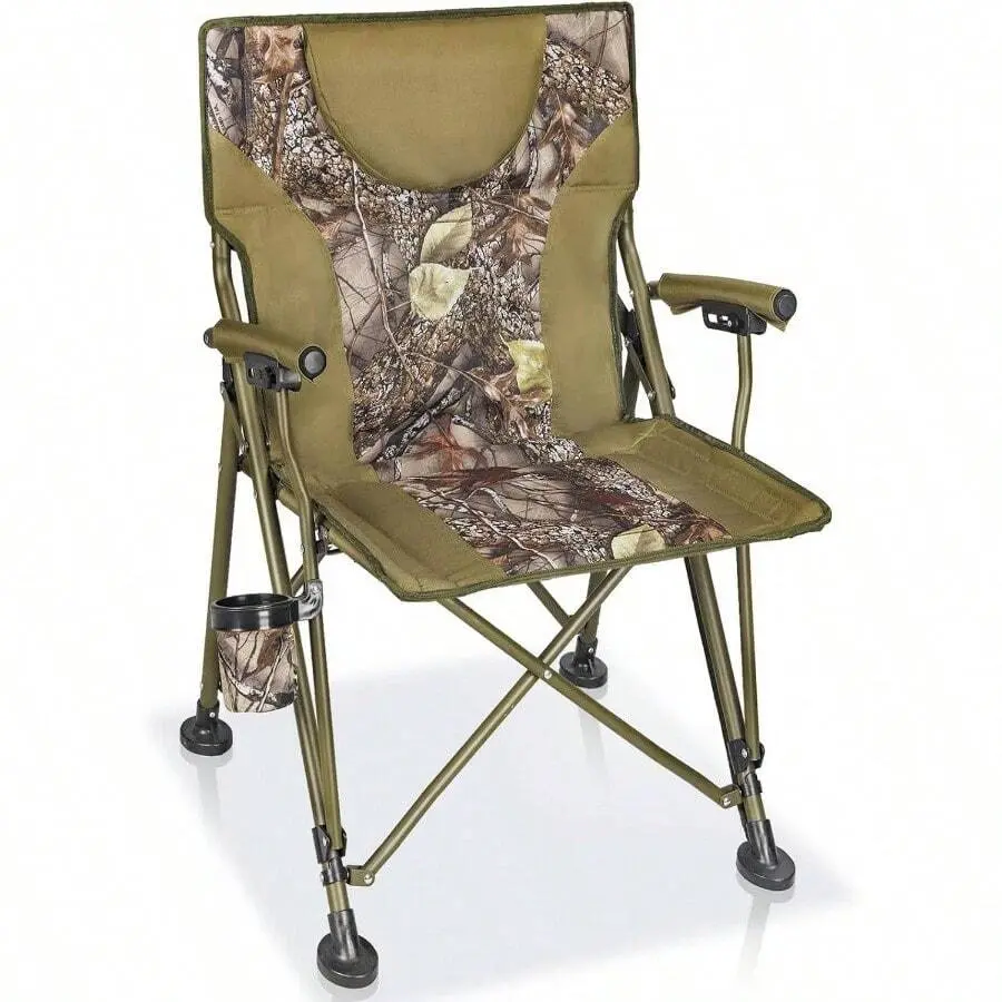 Folding Camping Chair, 450 LBS Hunting Chairs, Padded With Armrests Headrest, Heavy Duty Portable Camp Chairs Fishing Outdoor, Camouflage