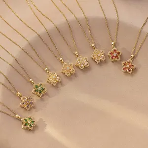 LunaStdla Rotating Floral Crystal Necklace - Elegant Vintage Five-Petal Blossom Charm Pendant Necklace for Women Girls Stress-relieving Flexible Rotating Flower Titanium Steel Suitable for Daily Wearing Birthday Party Perfect Gift