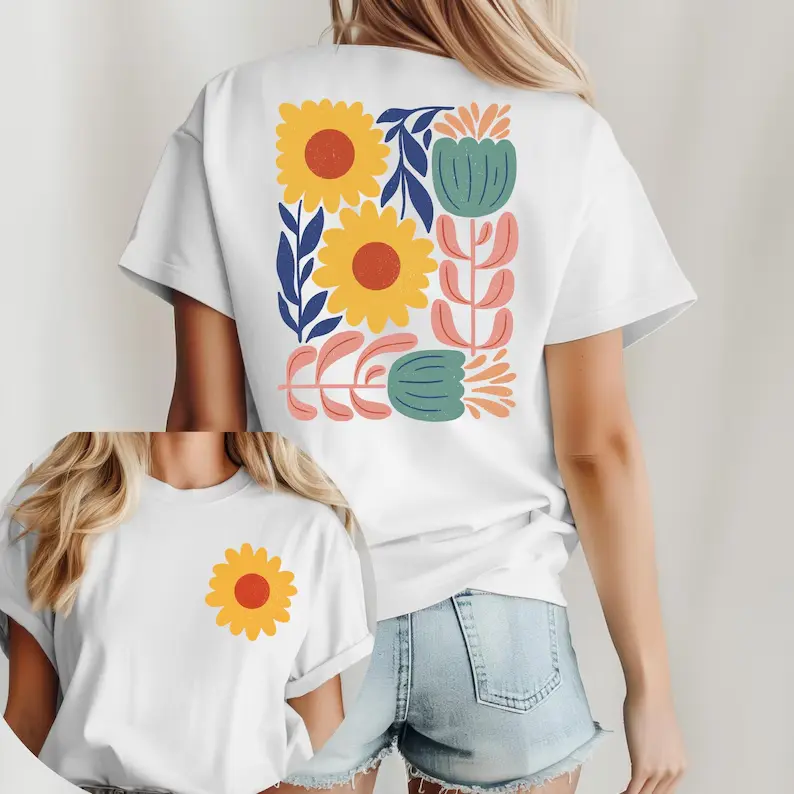 Boho Wildflowers Shirt, Double Sided Shirt, Distressed Flowers Tshirt, Matisse Floral Graphic Shirt, Flower Market, Botanical Floral Tshirt