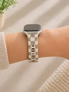 Neutral Checkered Watch Band – Beige Checkerboard Silicone Watch Strap – Minimalist Watch Band for Women
