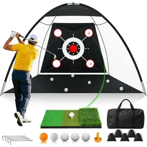 Golf Net 10x7FT -in- with Tri-Turf Practice Mat, Ball, Target & Carry Bag, Backyard & Indoor Outdoor Golf Hitting Net for Driving, Chipping, Swing , Golf  for Men, Dad, Him, Golfer