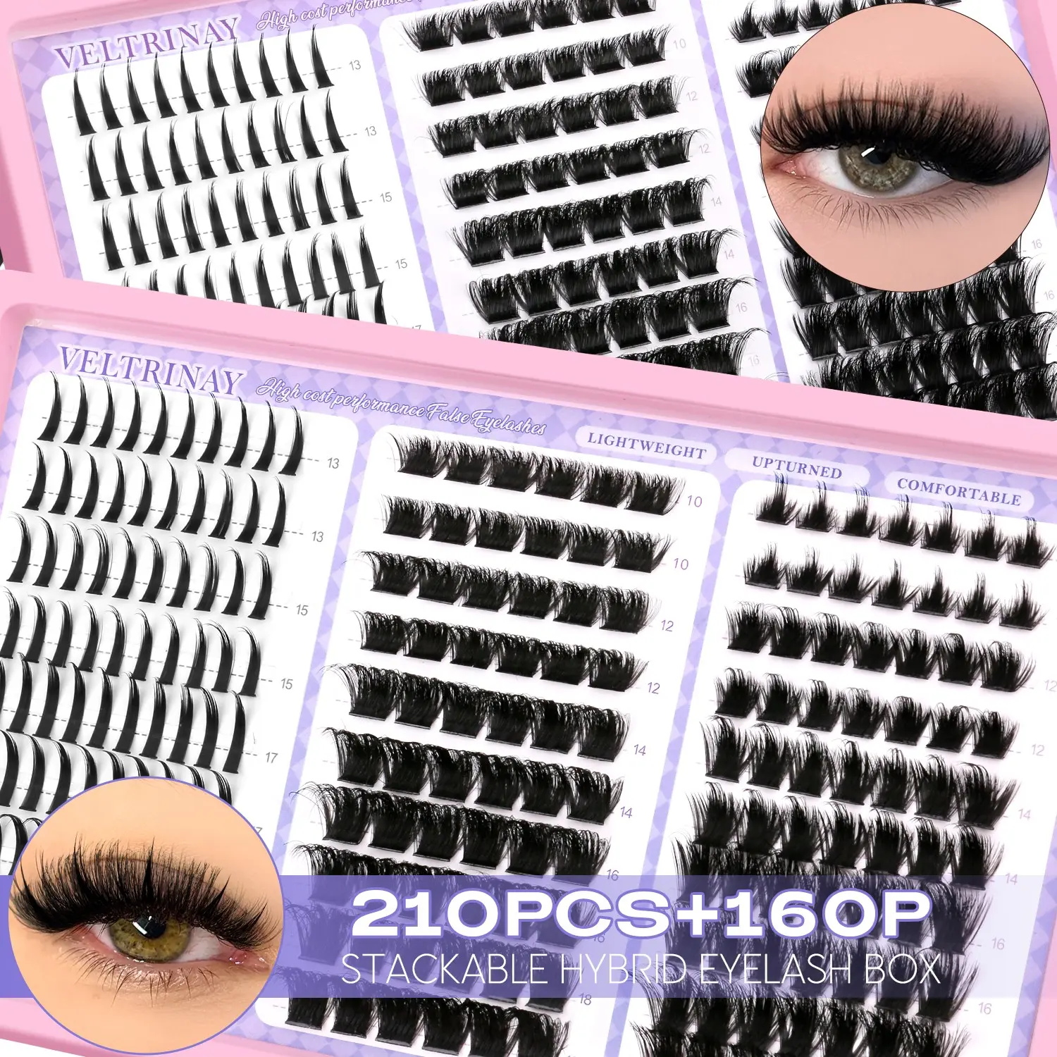 VELTRINAY 210/20/240/250PCS Individual Lashes Luxury Criss-Cross Cluster Lashes 3D Crul Feathery‌ False Eyelashes Clusters Thick Dramatic Faux Mink Lashes Mix Length & 3 Styles To DIY With Thin Band,Beginner Friendly,Suitable For Daily And Date Makeup