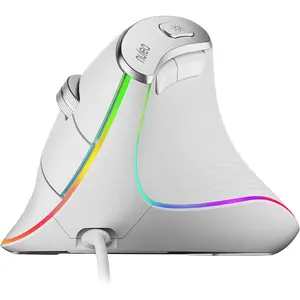 Wired Vertical Mouse, USB Ergonomic Optical Mouse with 4 Adjustable DPI, 11 RGB Backlight Modes, Compatible For Laptop, PC, Desktop, Mac, White